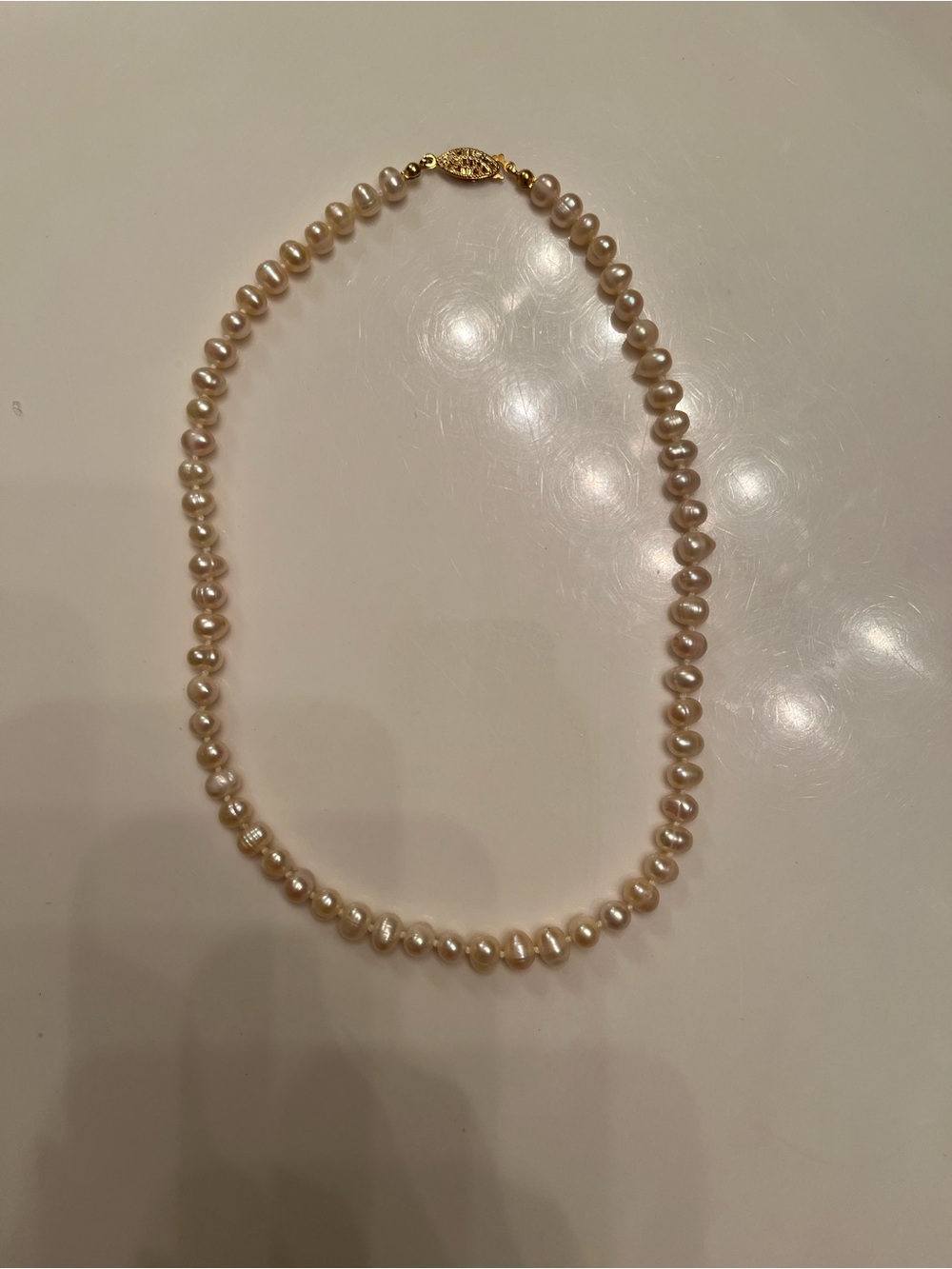Classic Freshwater Pearl Necklace in Cream with Gold Clasp
